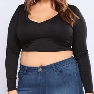 crop top V neck Long sleeve